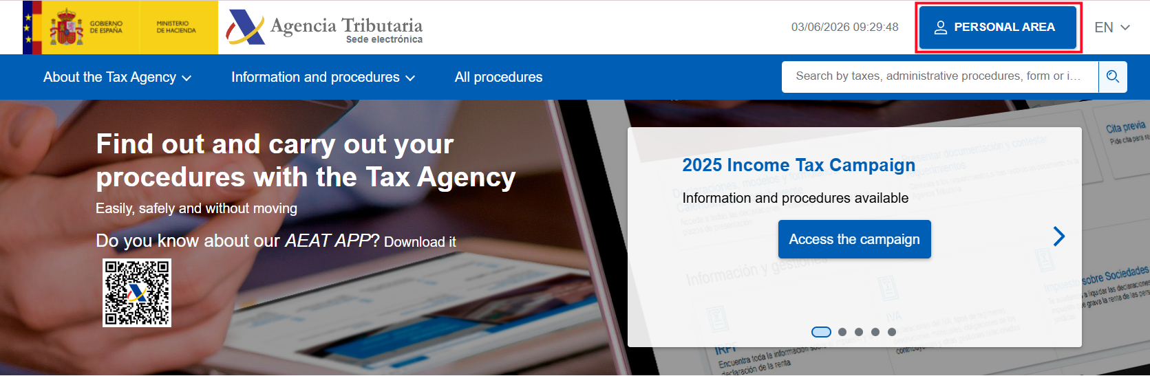 Name verification in the AEAT - Tax Agency website