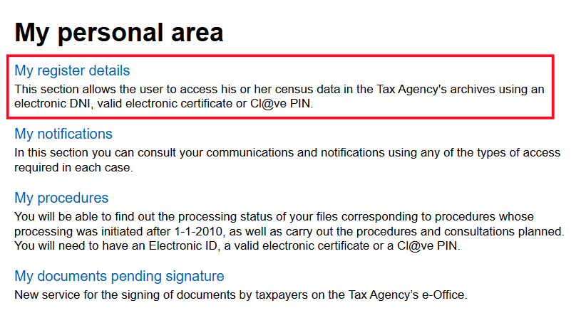 Name verification in the AEAT - AEAT My personal area