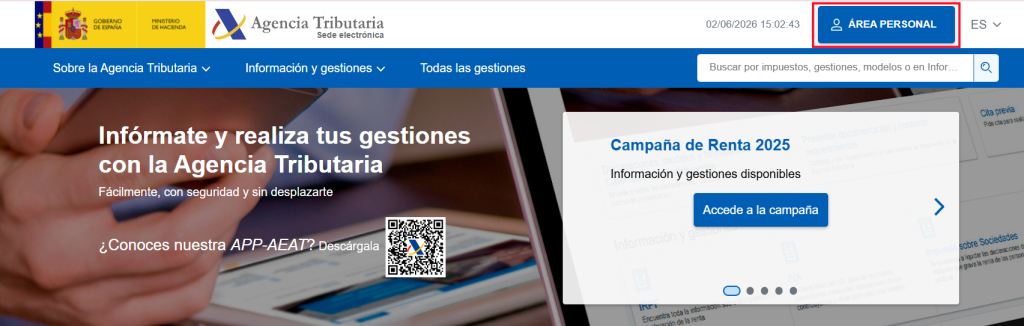 Verificación del nombre en la AEAT - Página de la AEAT